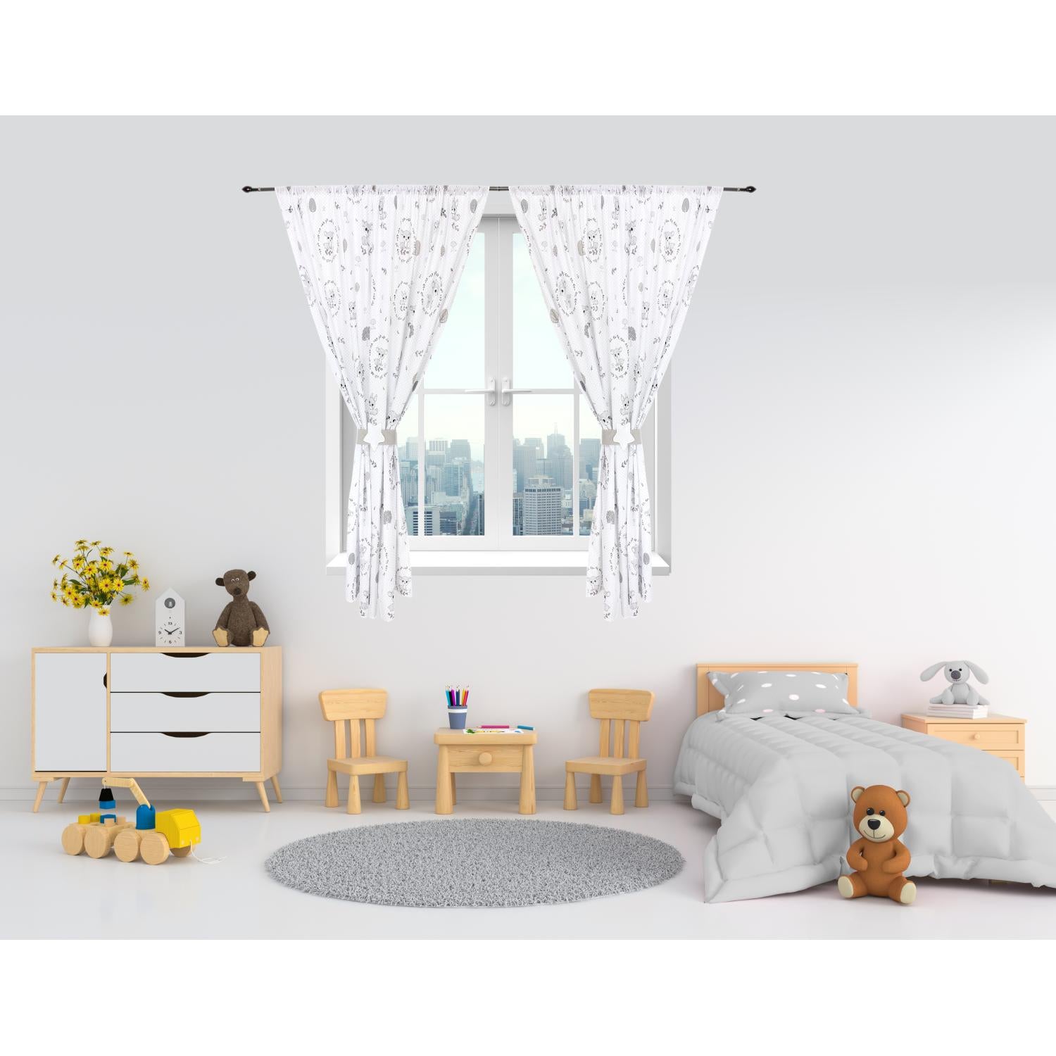 Kinderzimmer Vorhänge Set mit Zierband