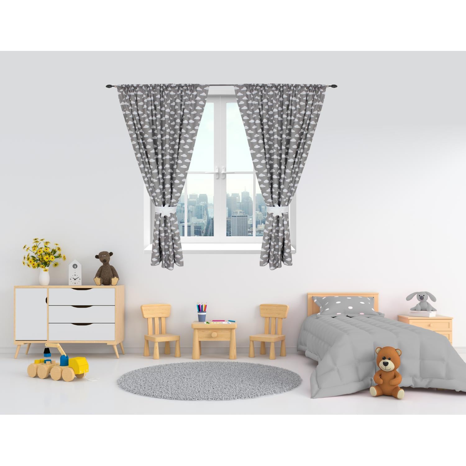 Kinderzimmer Vorhänge Set mit Zierband