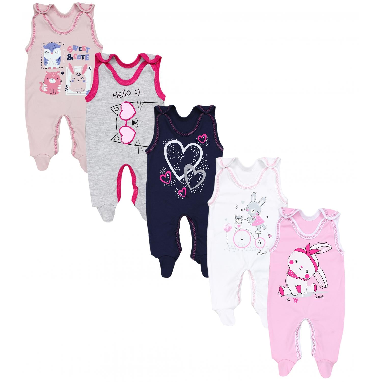 Baby Strampler mit Aufdruck - 5er Set