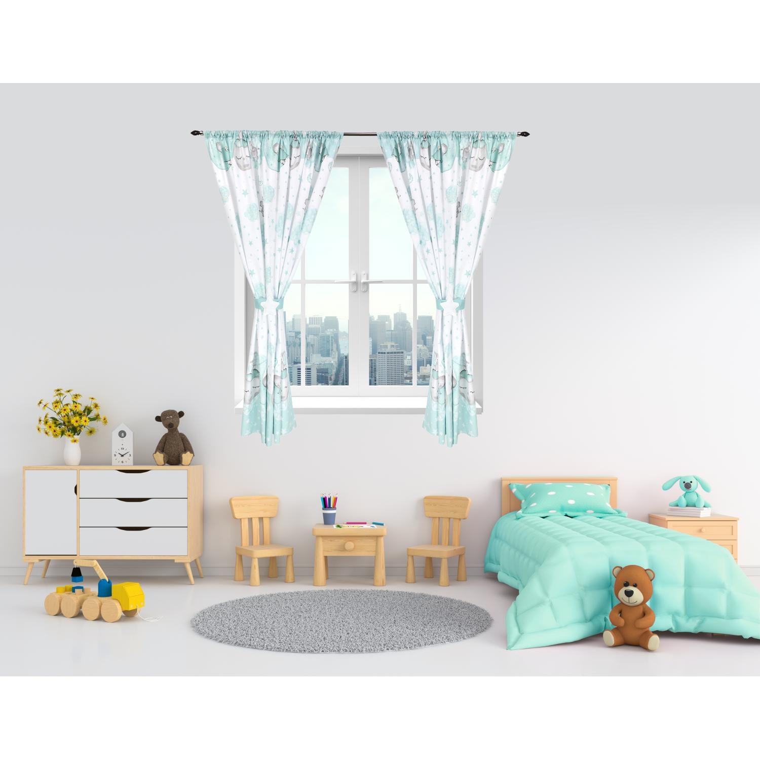 Kinderzimmer Vorhänge Set mit Zierband