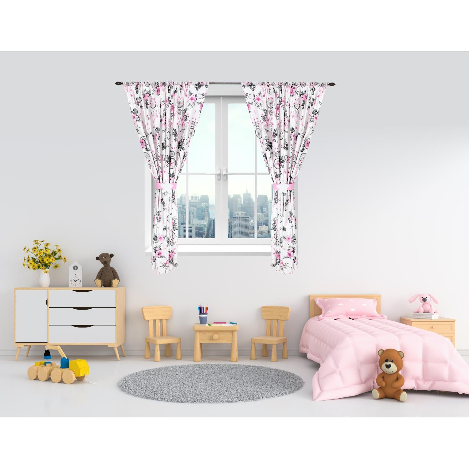 Kinderzimmer Vorhänge Set mit Zierband