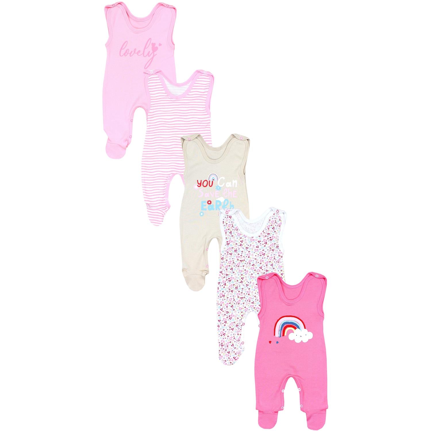 Strampler mit Aufdruck- 5er Pack