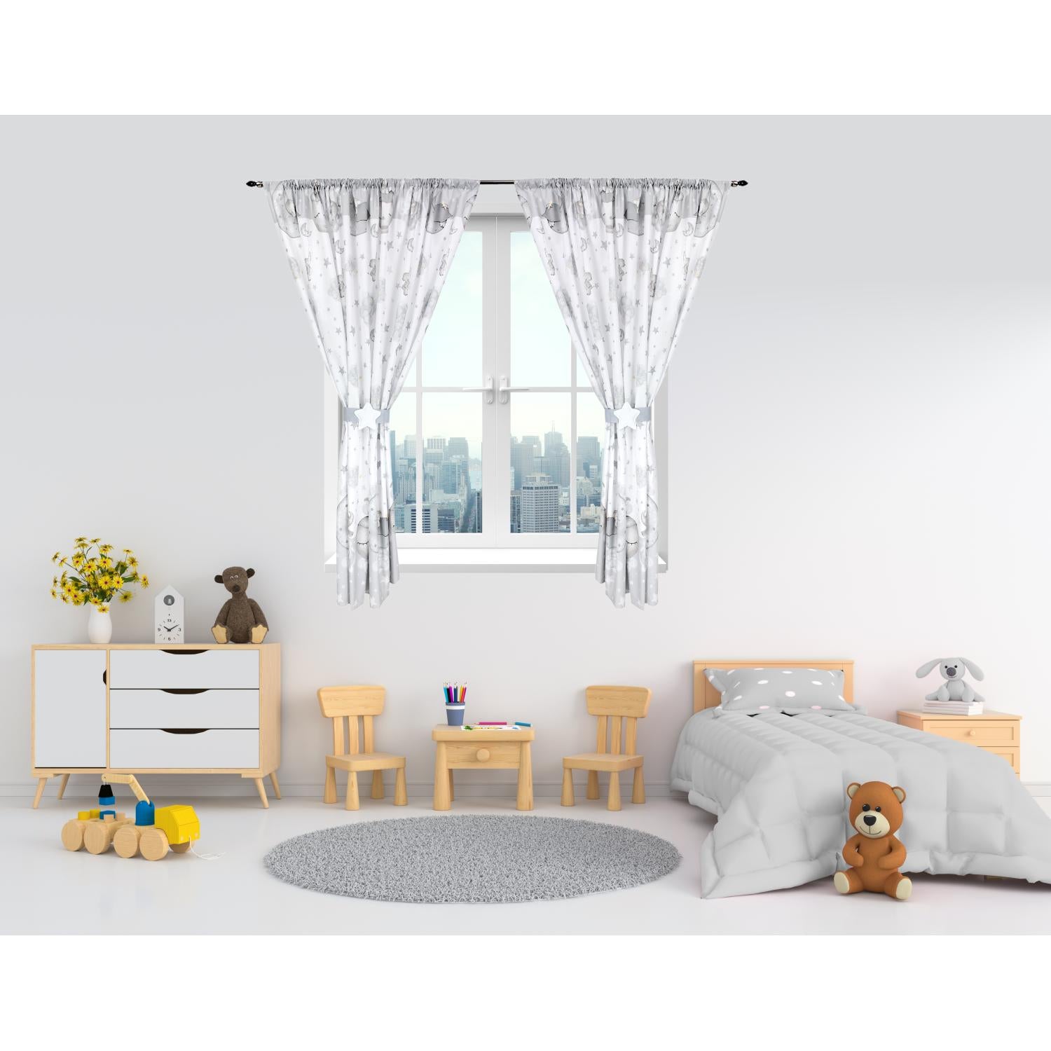 Kinderzimmer Vorhänge Set mit Zierband