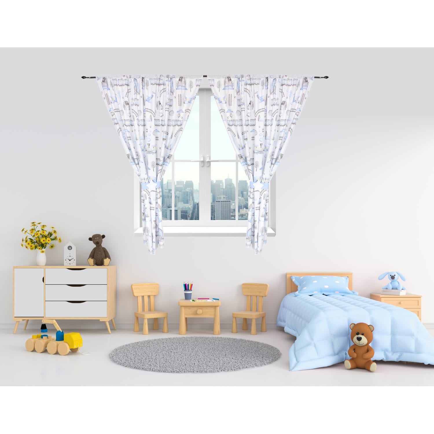Kinderzimmer Vorhänge Set mit Zierband