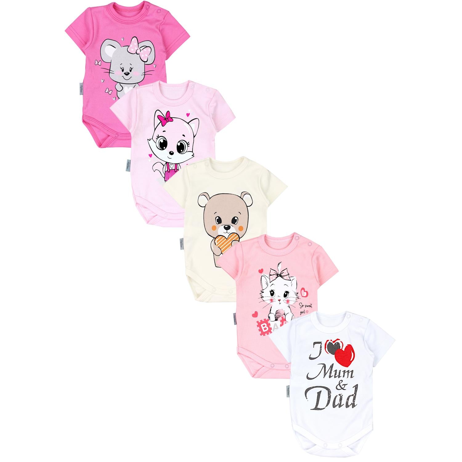 Baby Body Kurzarm mit Aufdruck -5er Set