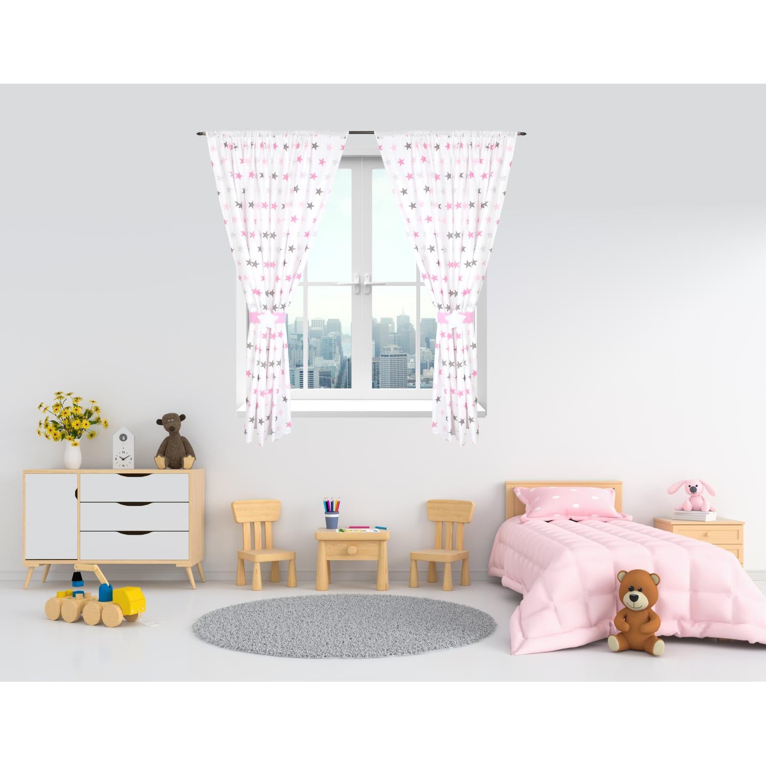 Kinderzimmer Vorhänge Set mit Zierband