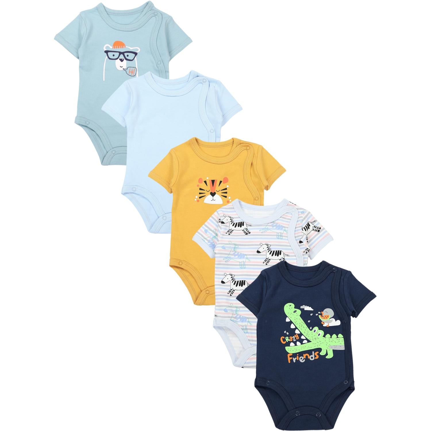 Baby Kurzarm Wickelbody mit Aufdruck - 5er Set