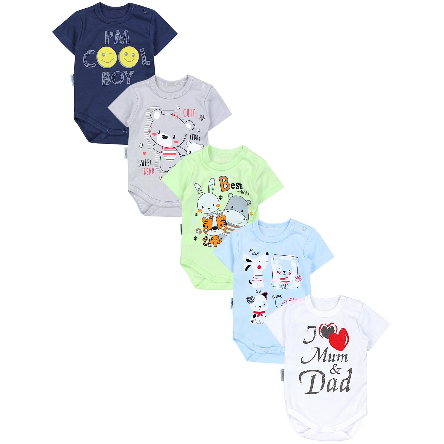 Baby Body Kurzarm mit Aufdruck -5er Set