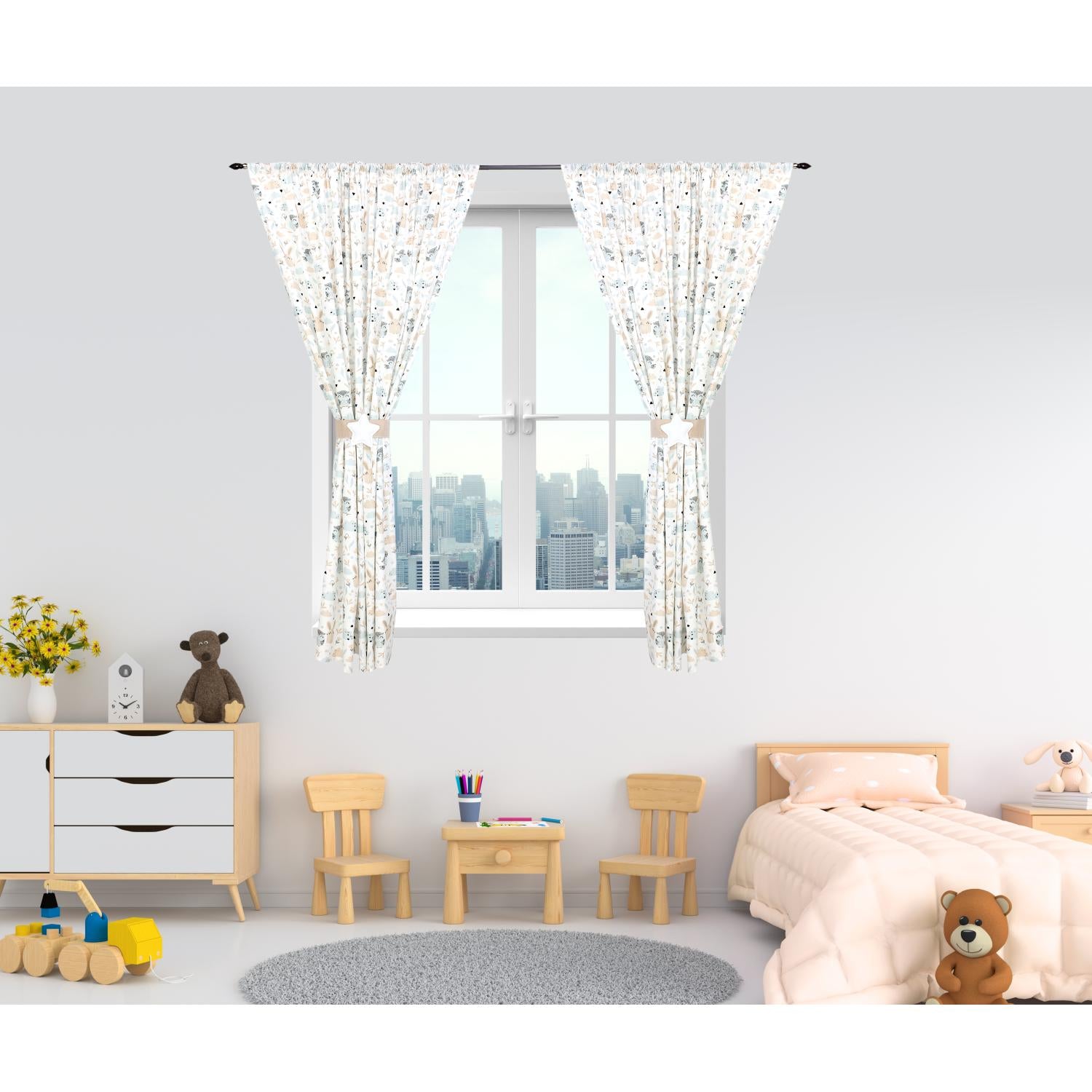 Kinderzimmer Vorhänge Set mit Zierband