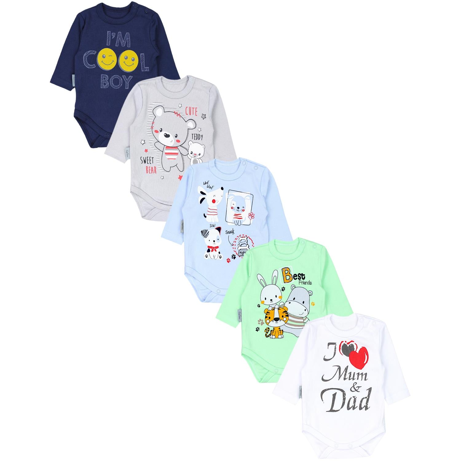 Langarm- Body mit Aufdruck - 5er Set