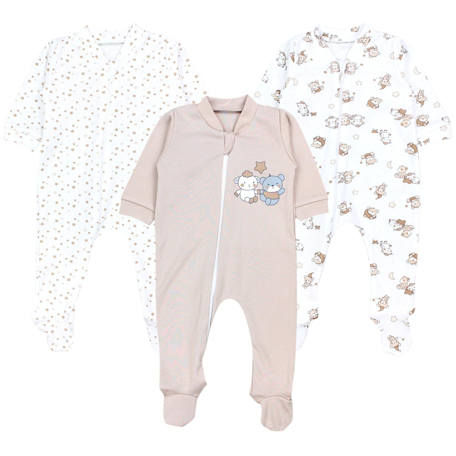 Baby Schlafstrampler Schlafanzug mit Fuß - 3er Set