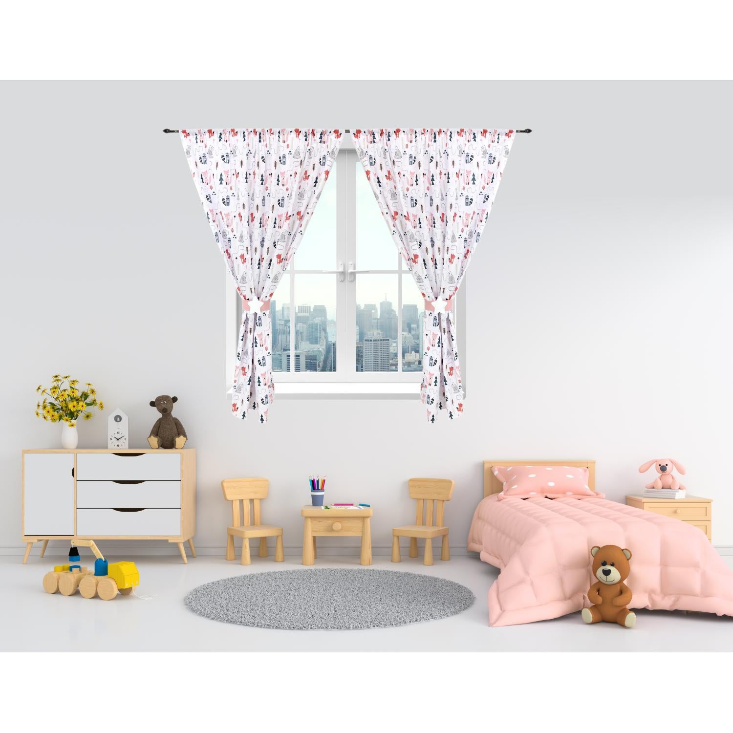 Kinderzimmer Vorhänge Set mit Zierband