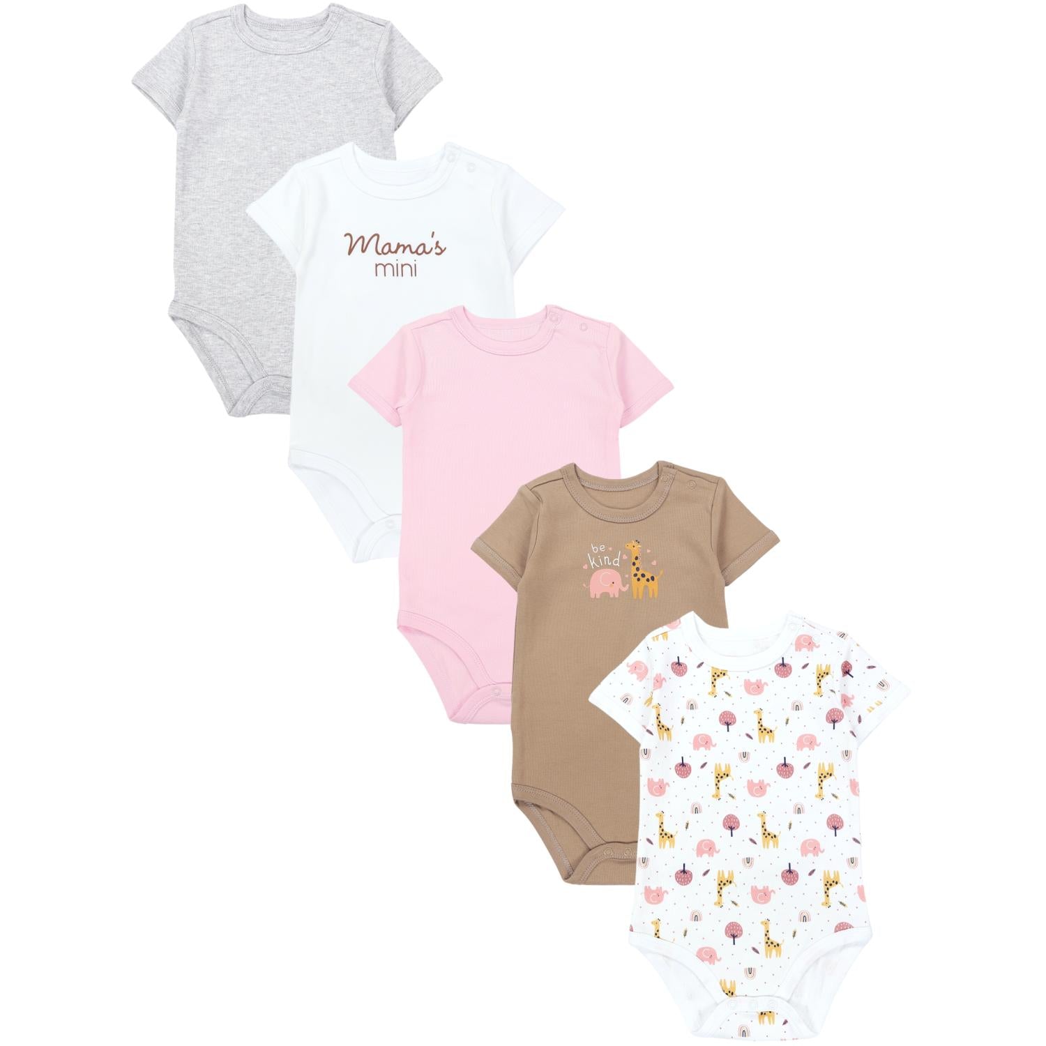 Kurzarm- Body mit Aufdruck -5er Set