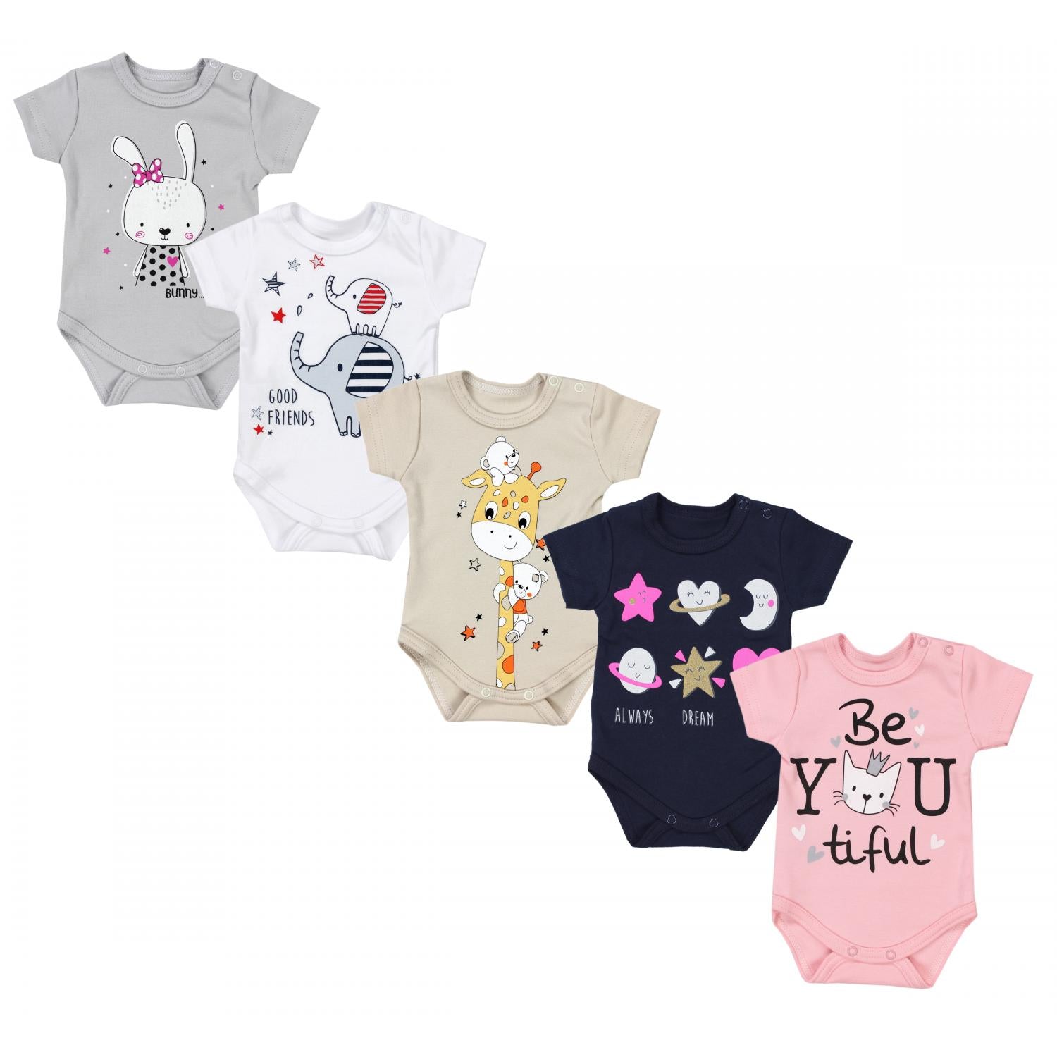 Baby Body Kurzarm mit Aufdruck -5er Set