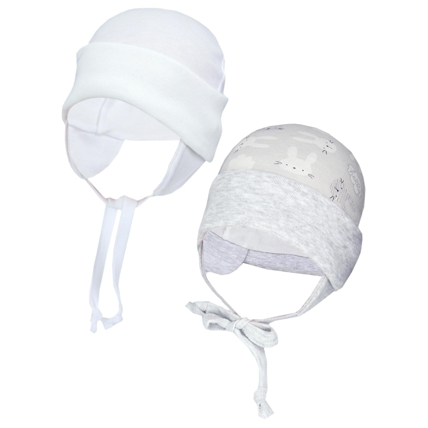 Erstlingsmütze mit Ohrenklappen - 2er Pack
