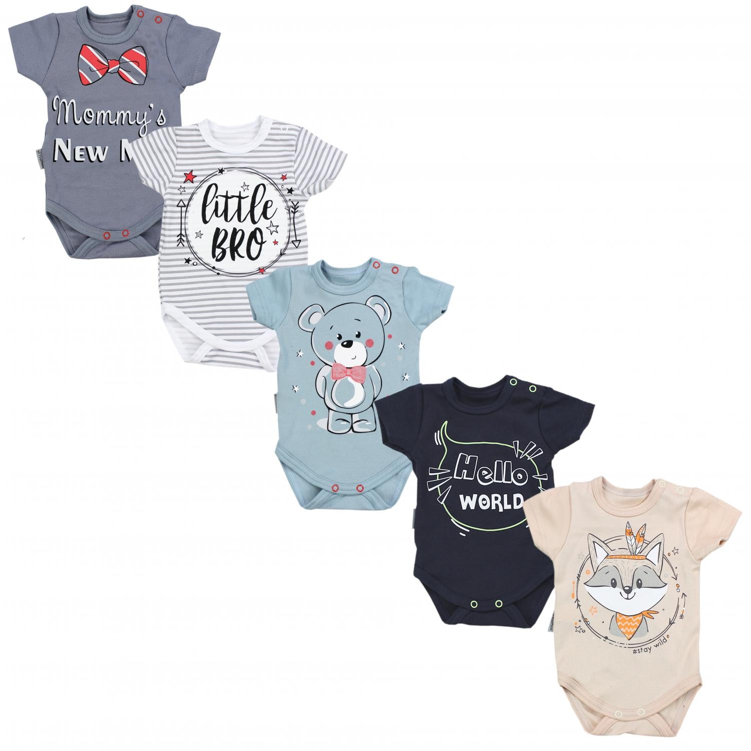 Baby Body Kurzarm mit Aufdruck -5er Set