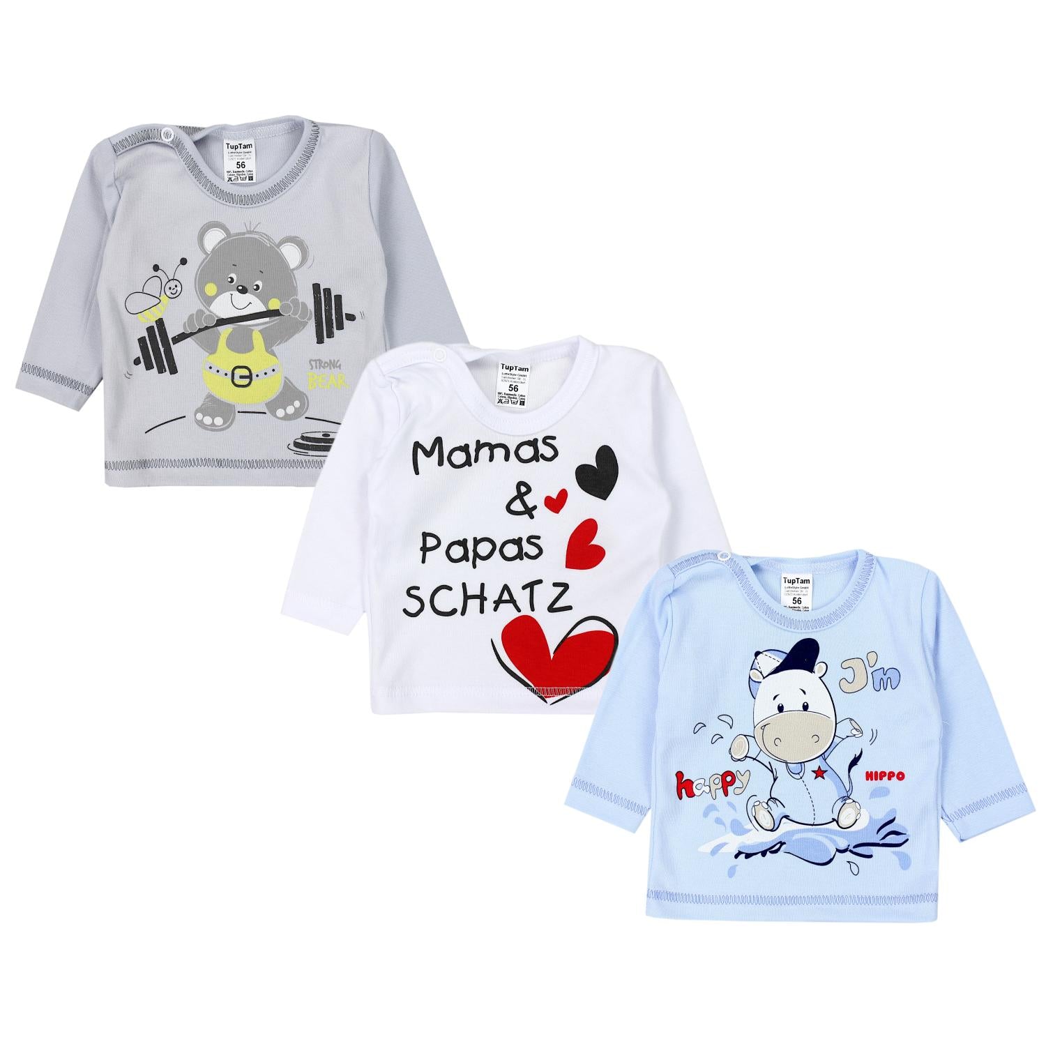 Baby Langarmshirt mit Aufdruck - 3er Set