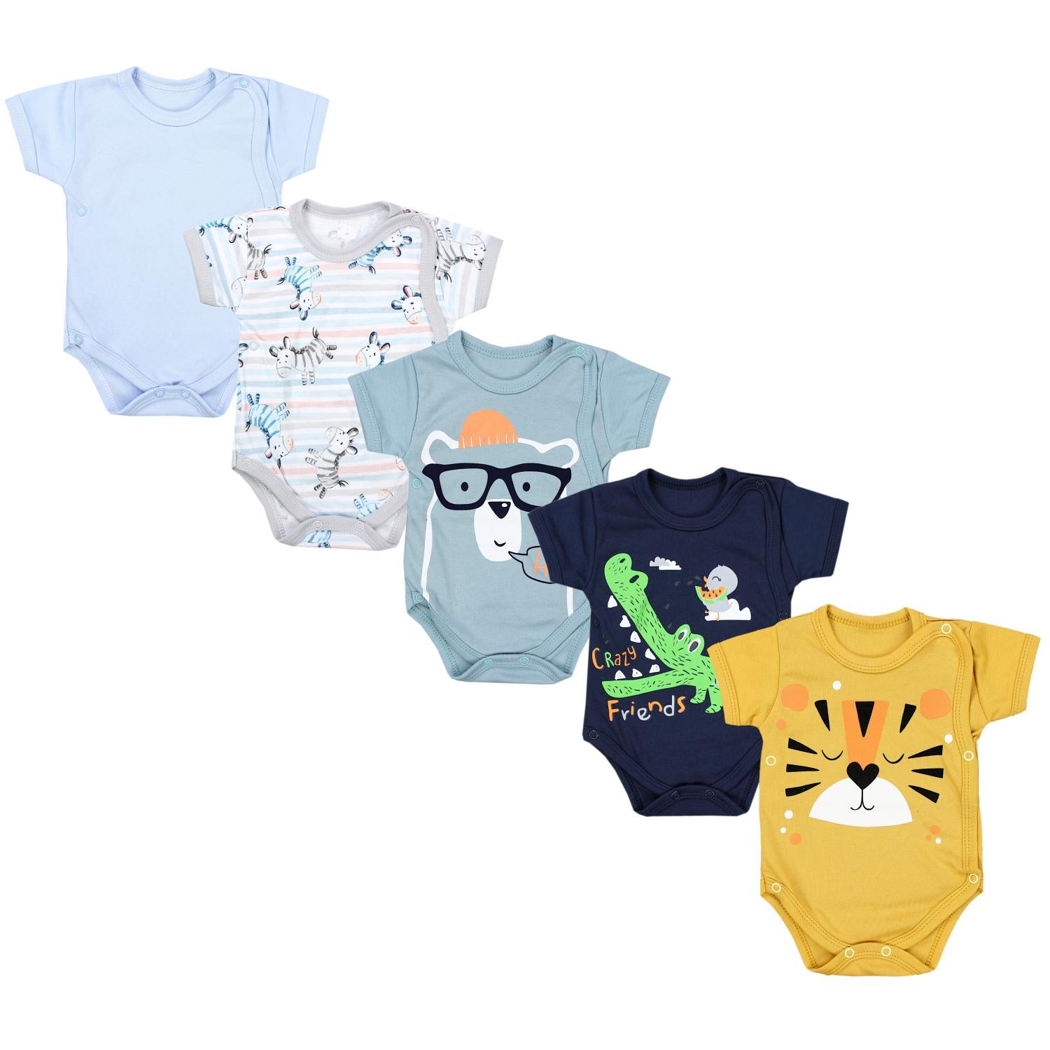 Baby Kurzarm Wickelbody mit Aufdruck - 5er Set