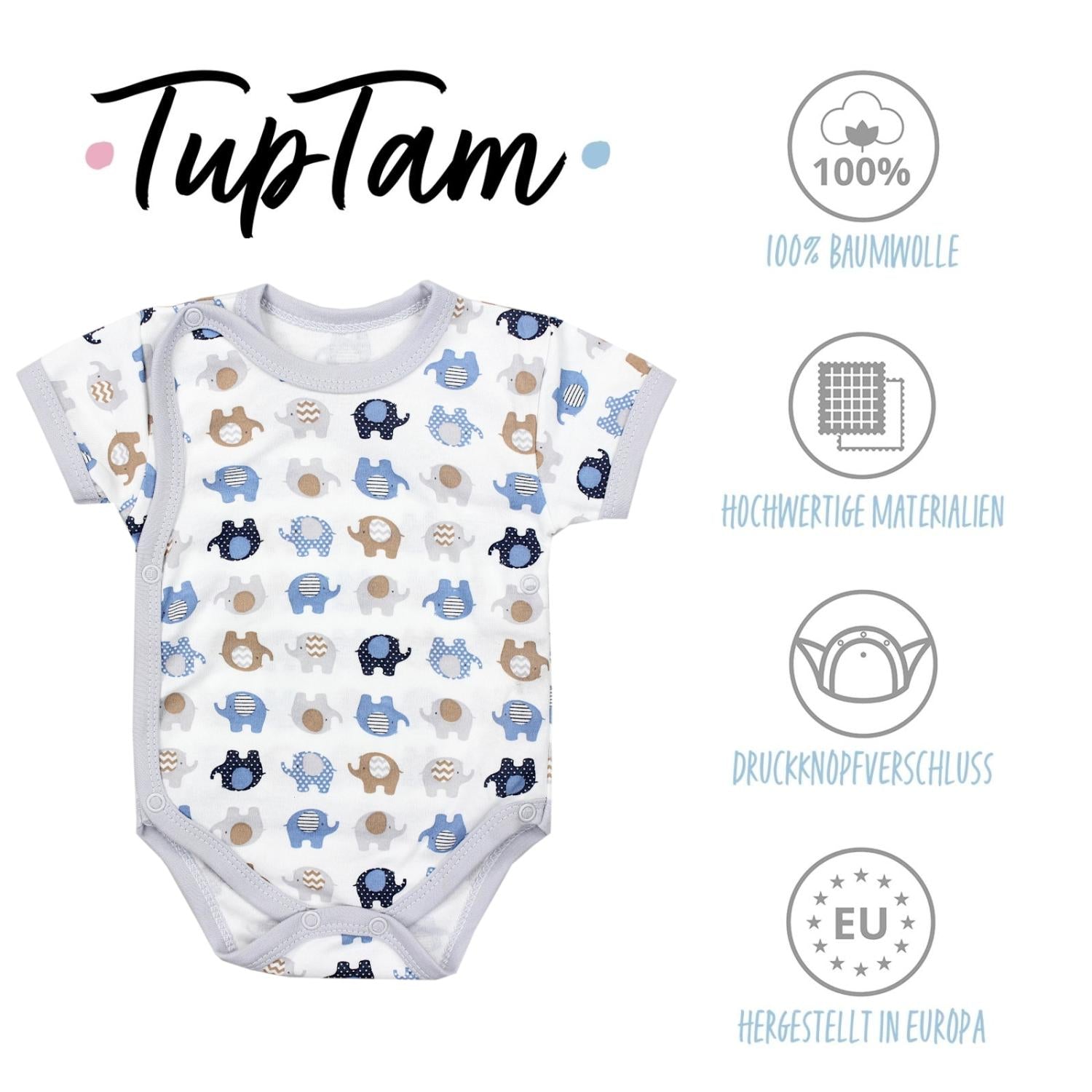 Baby Kurzarm Wickelbody mit Aufdruck - 5er Set