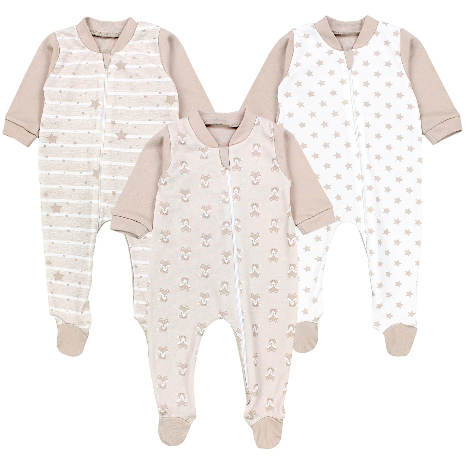 Baby Schlafstrampler Schlafanzug mit Fuß - 3er Set