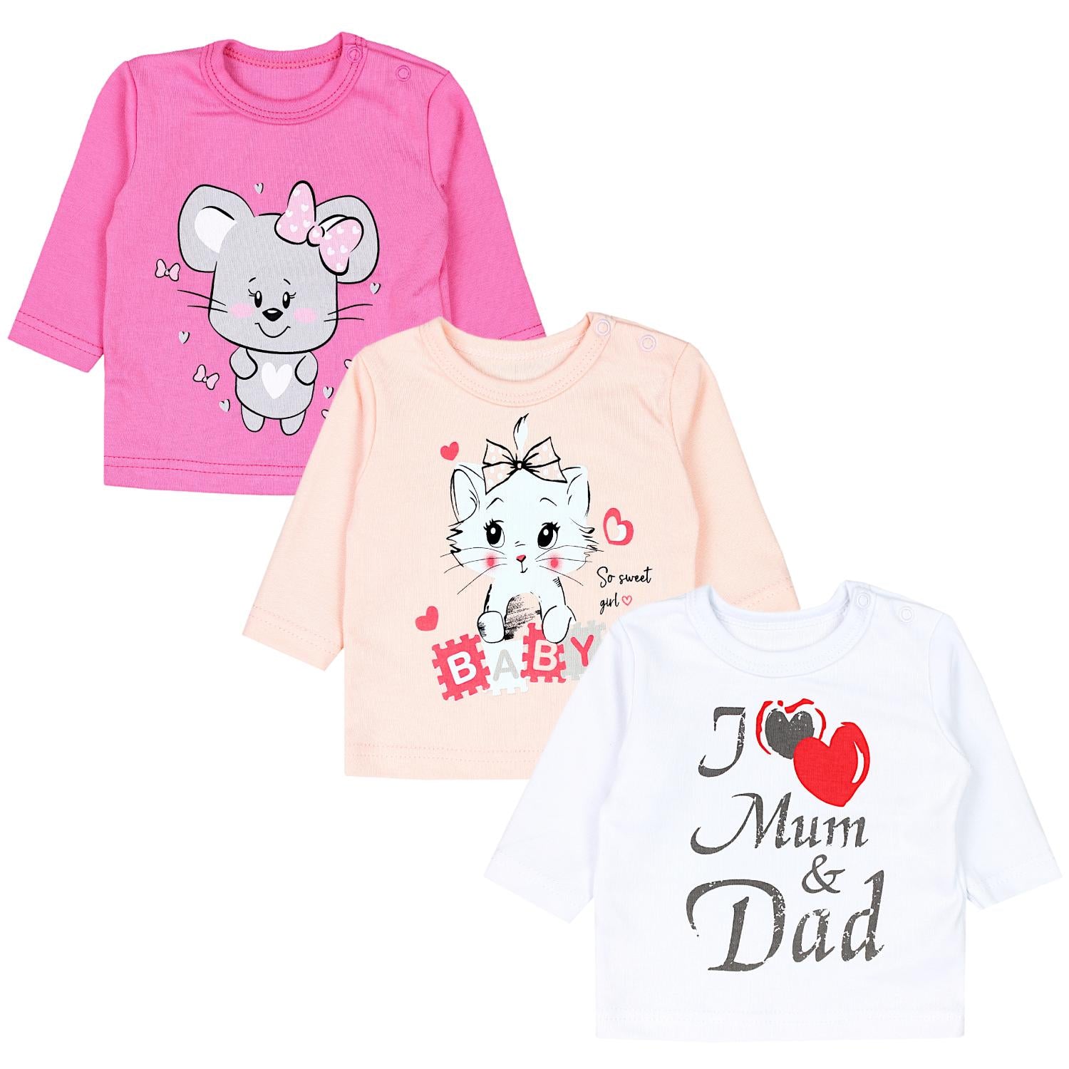 Baby Langarmshirt mit Aufdruck - 3er Set