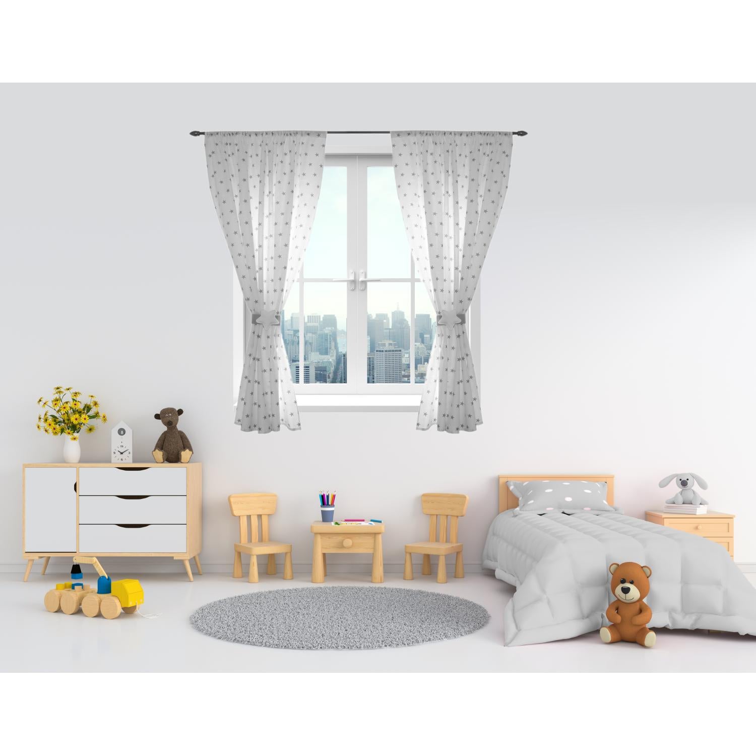 Kinderzimmer Vorhänge Set mit Zierband