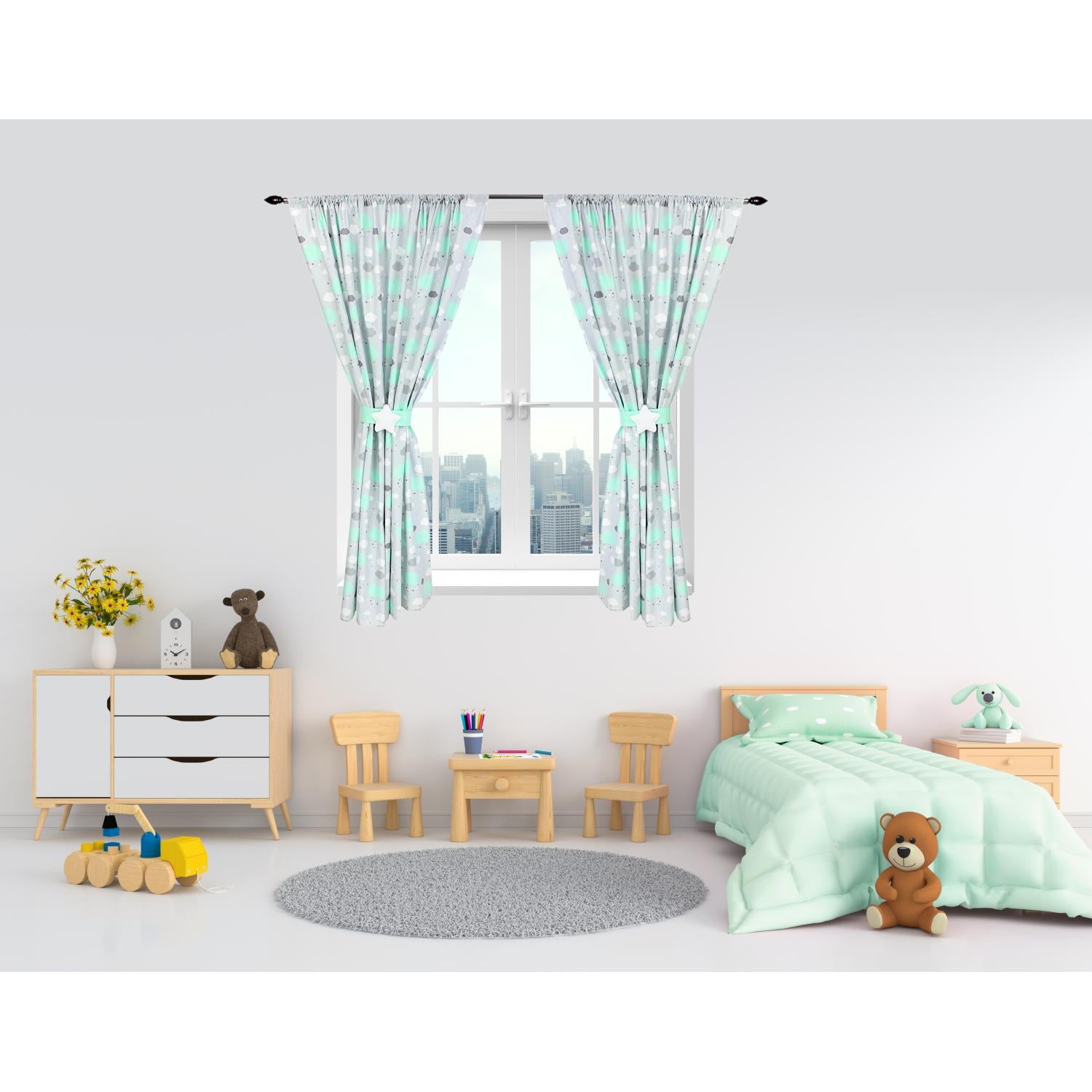 Kinderzimmer Vorhänge Set mit Zierband