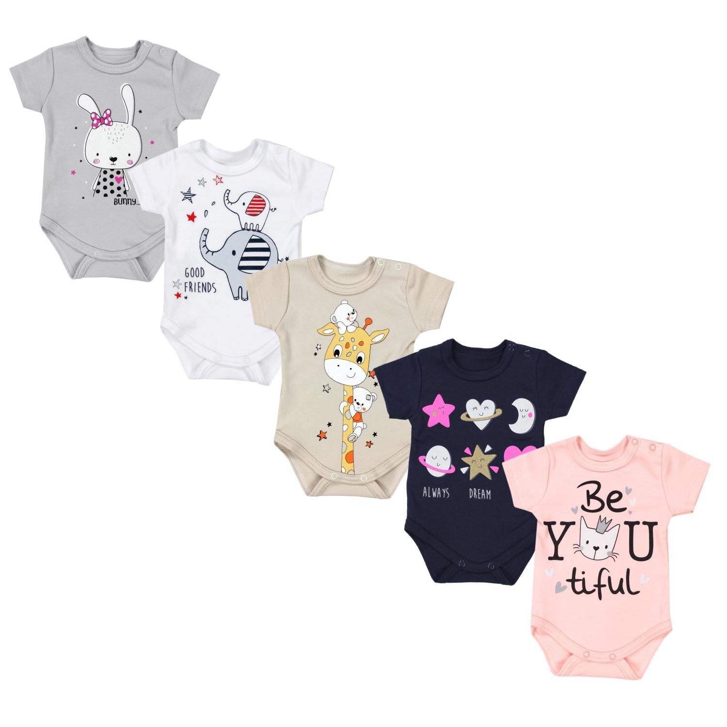 Kurzarm- Body mit Aufdruck -5er Set