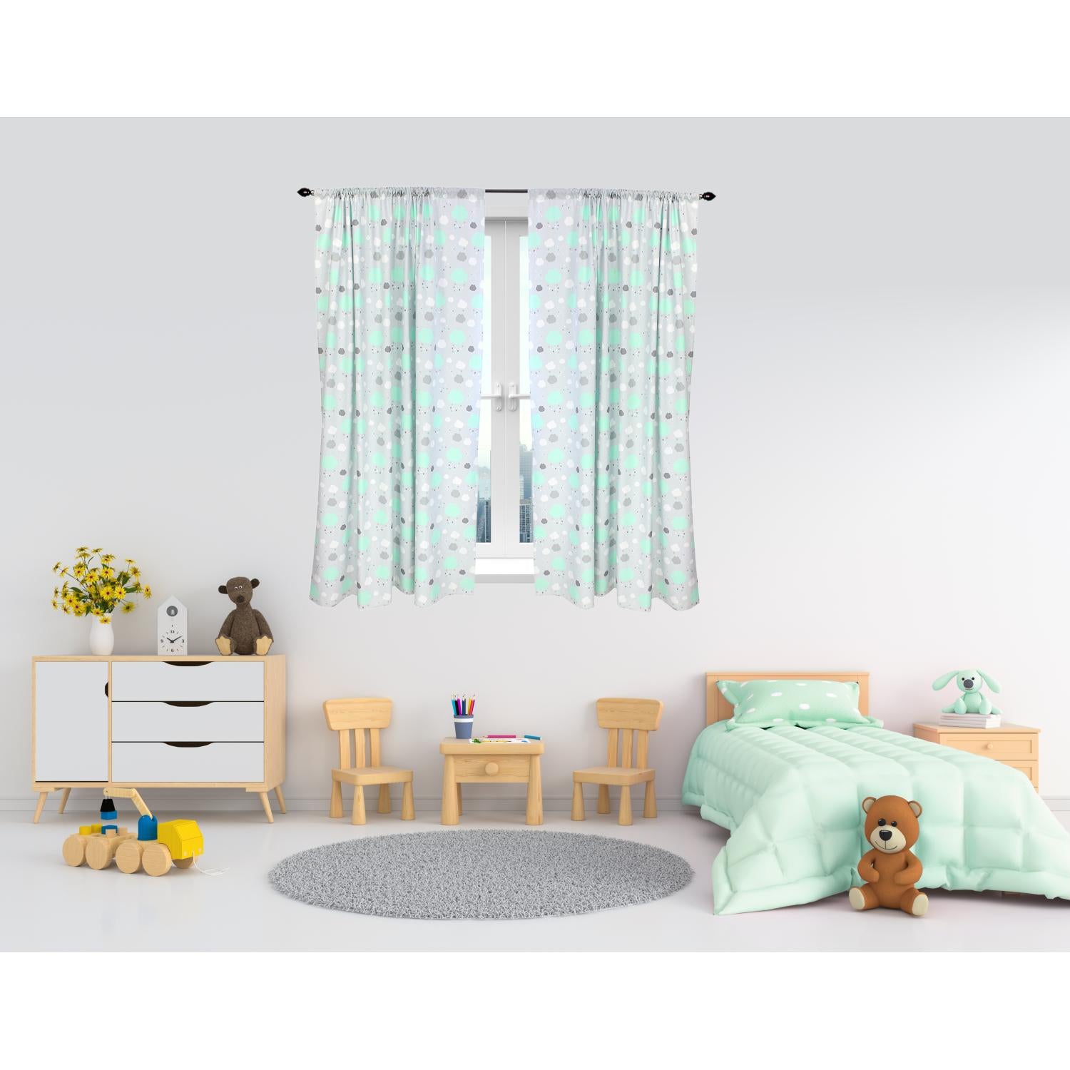 Kinderzimmer Vorhänge Set mit Zierband
