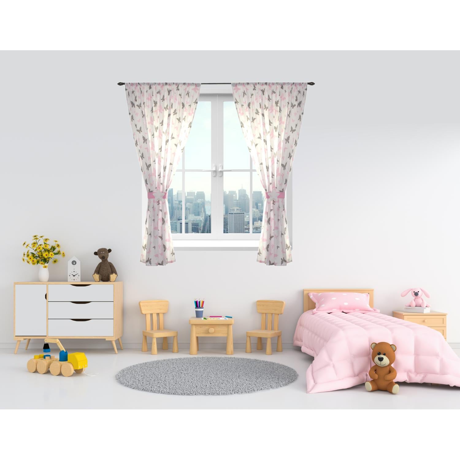 Kinderzimmer Vorhänge Set mit Zierband