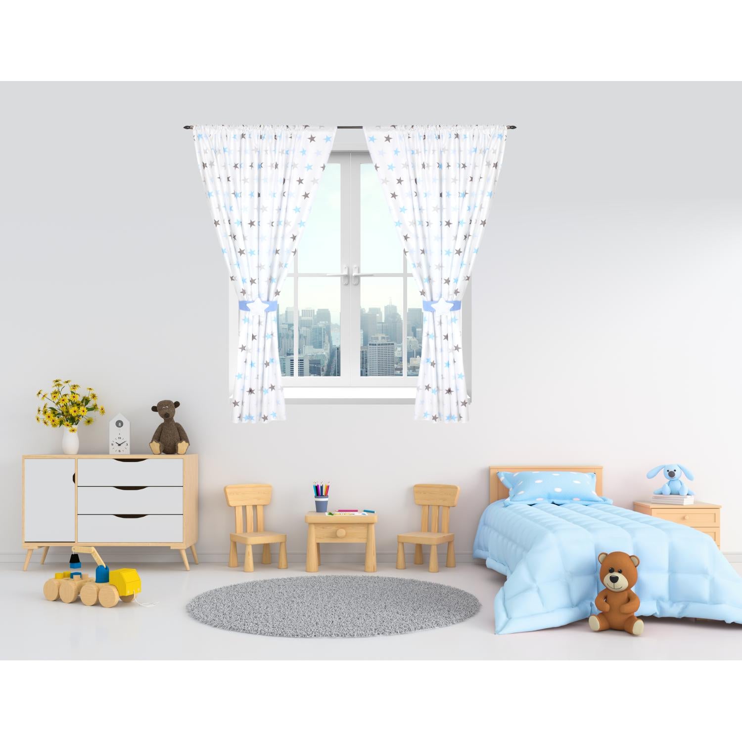 Kinderzimmer Vorhänge Set mit Zierband