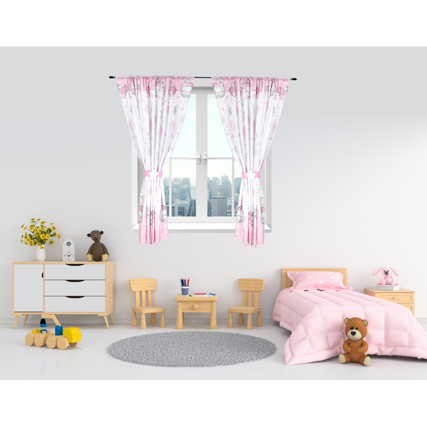 Kinderzimmer Vorhänge Set mit Zierband