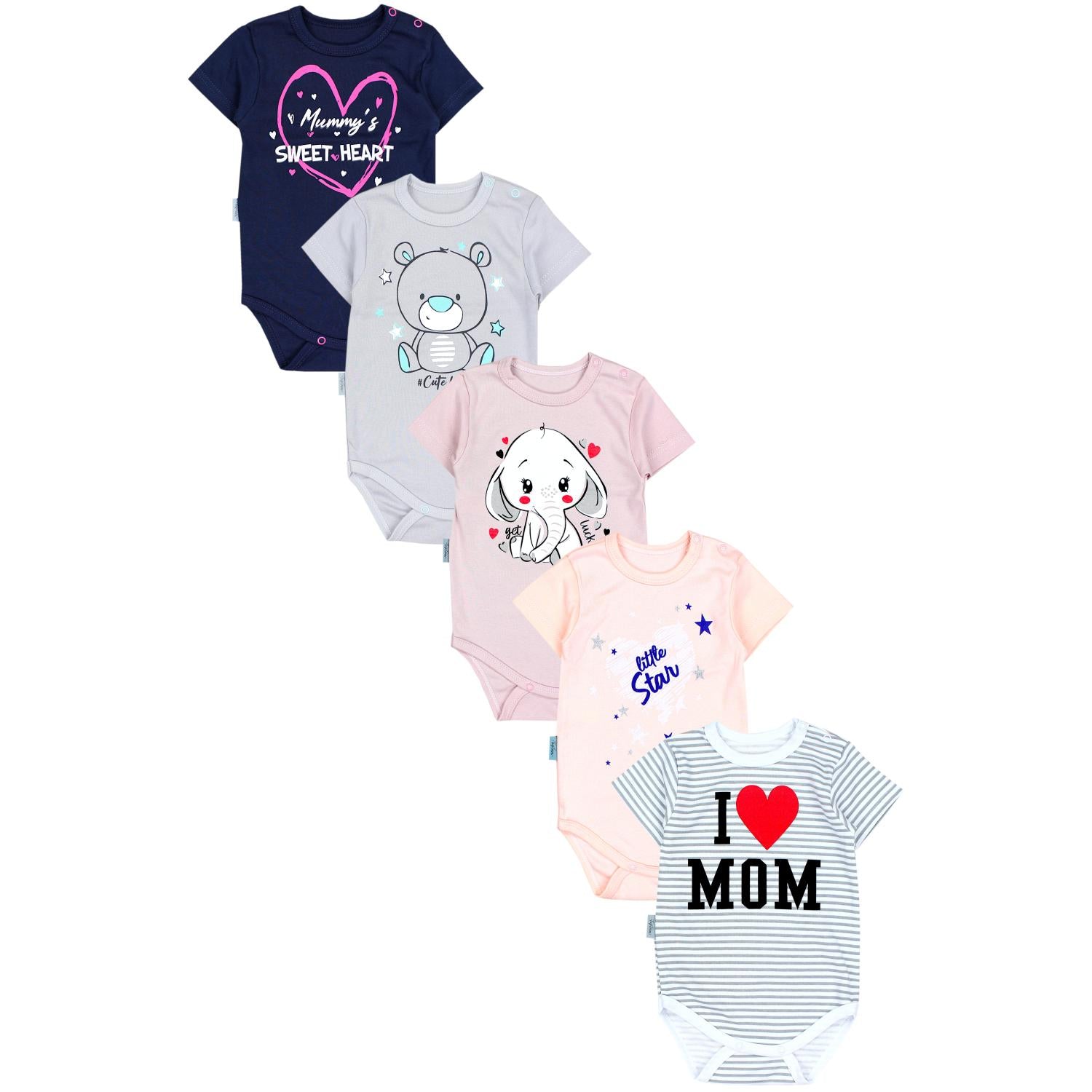 Kurzarm- Body mit Aufdruck -5er Set