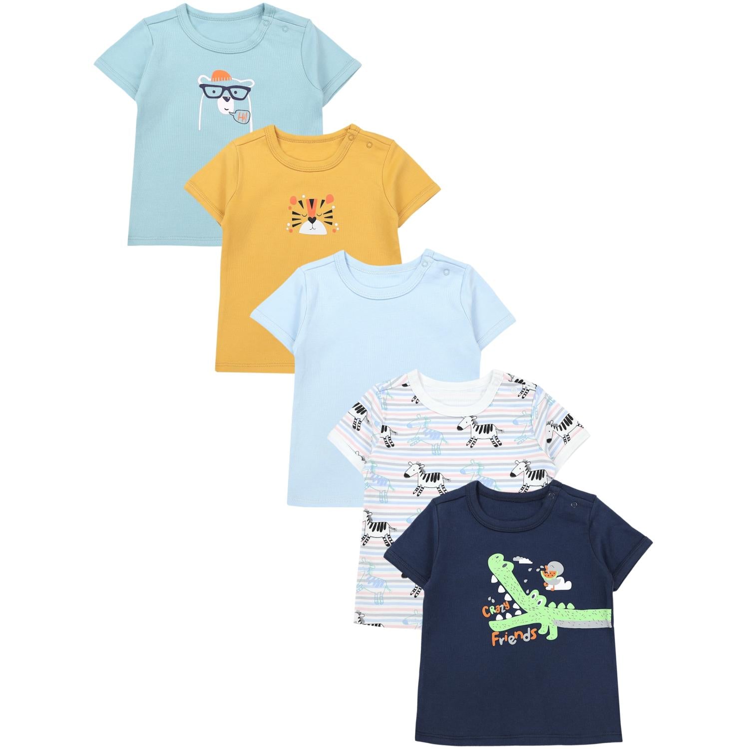 Kurzarm-Shirt mit Aufdruck - 5er Set