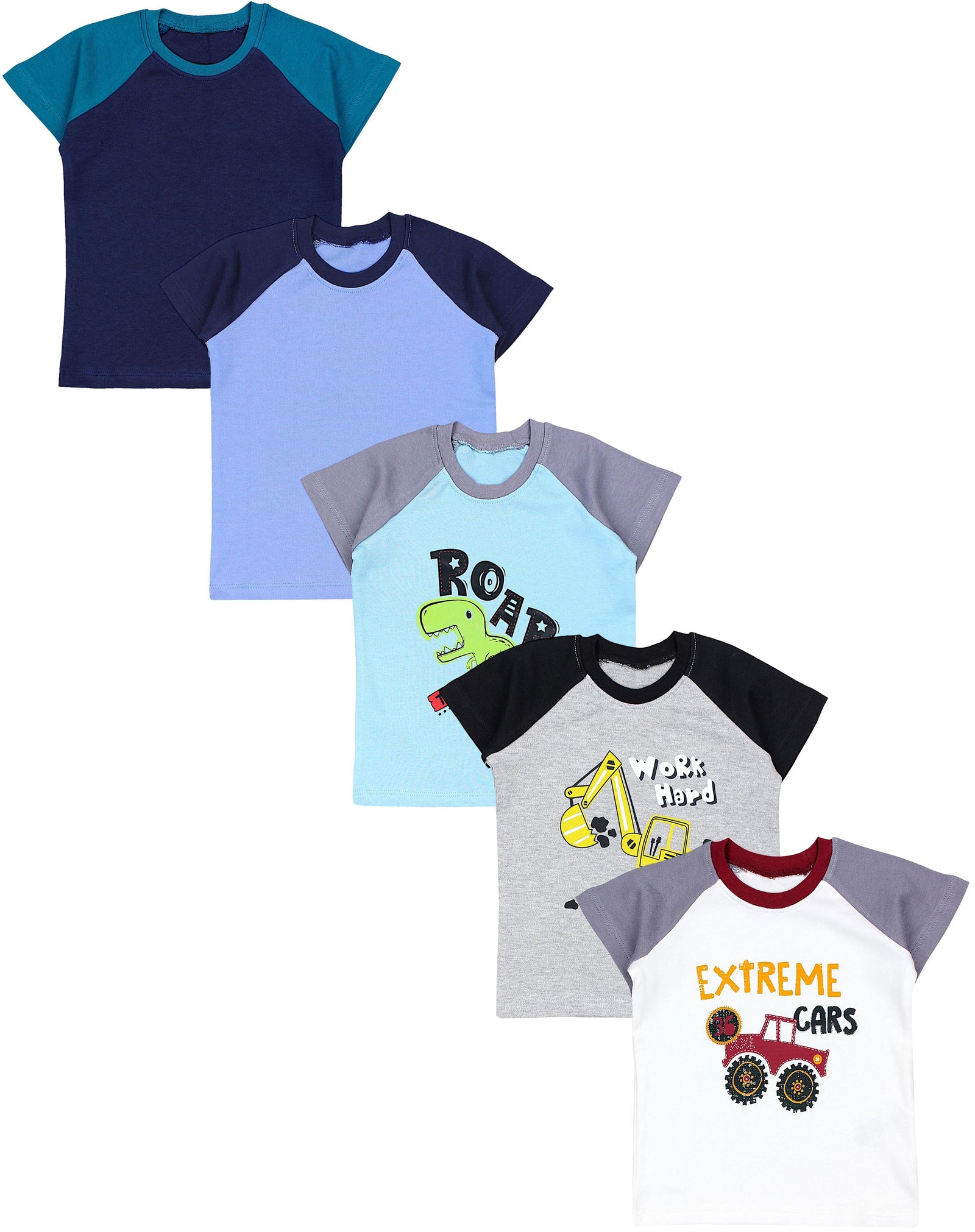 181-Kurzarm-Shirt mit Aufdruck - 5er Set-Hauptbild