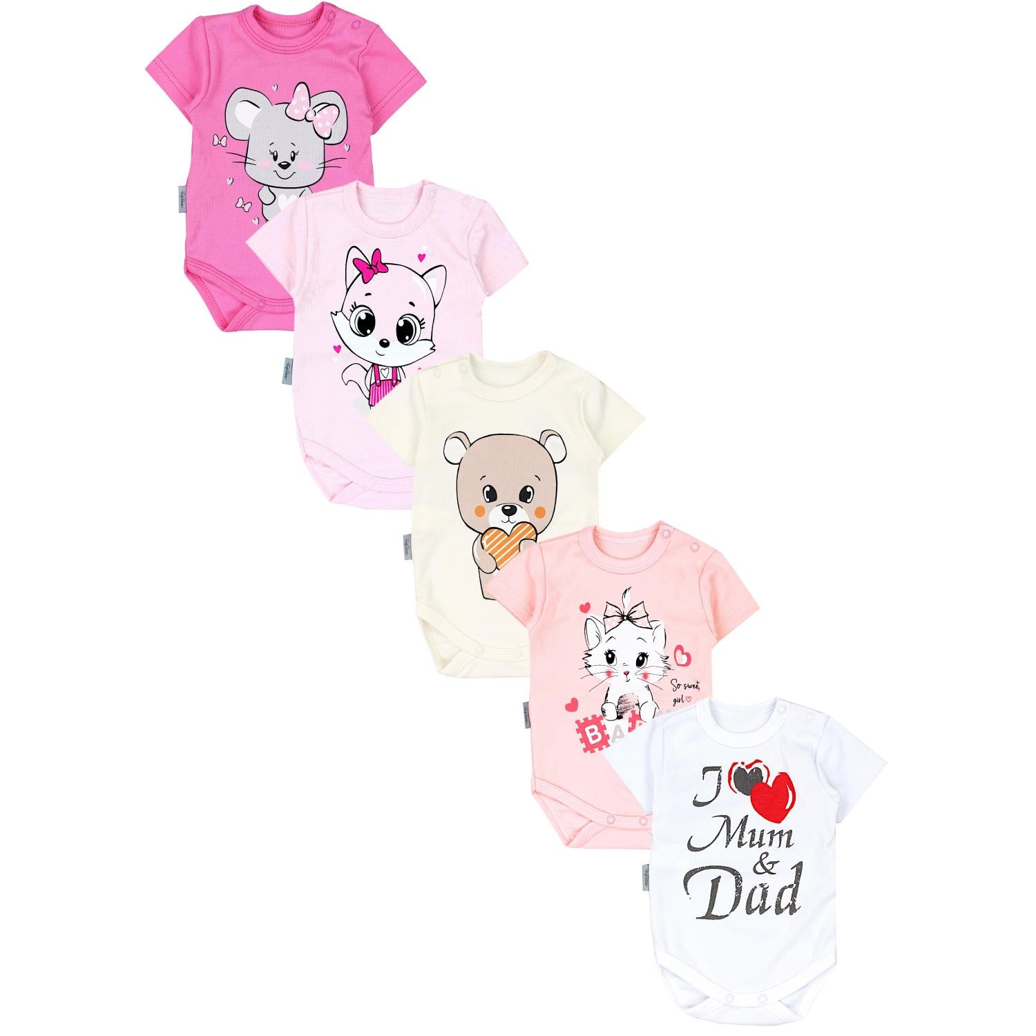 Kurzarm- Body mit Aufdruck -5er Set