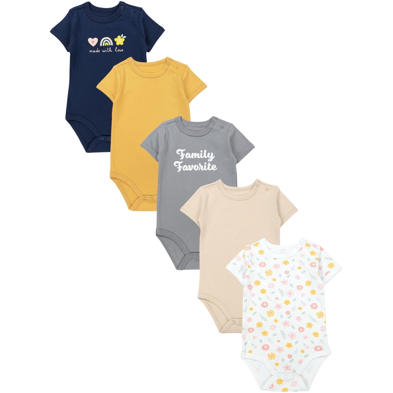 Kurzarm- Body mit Aufdruck -5er Set