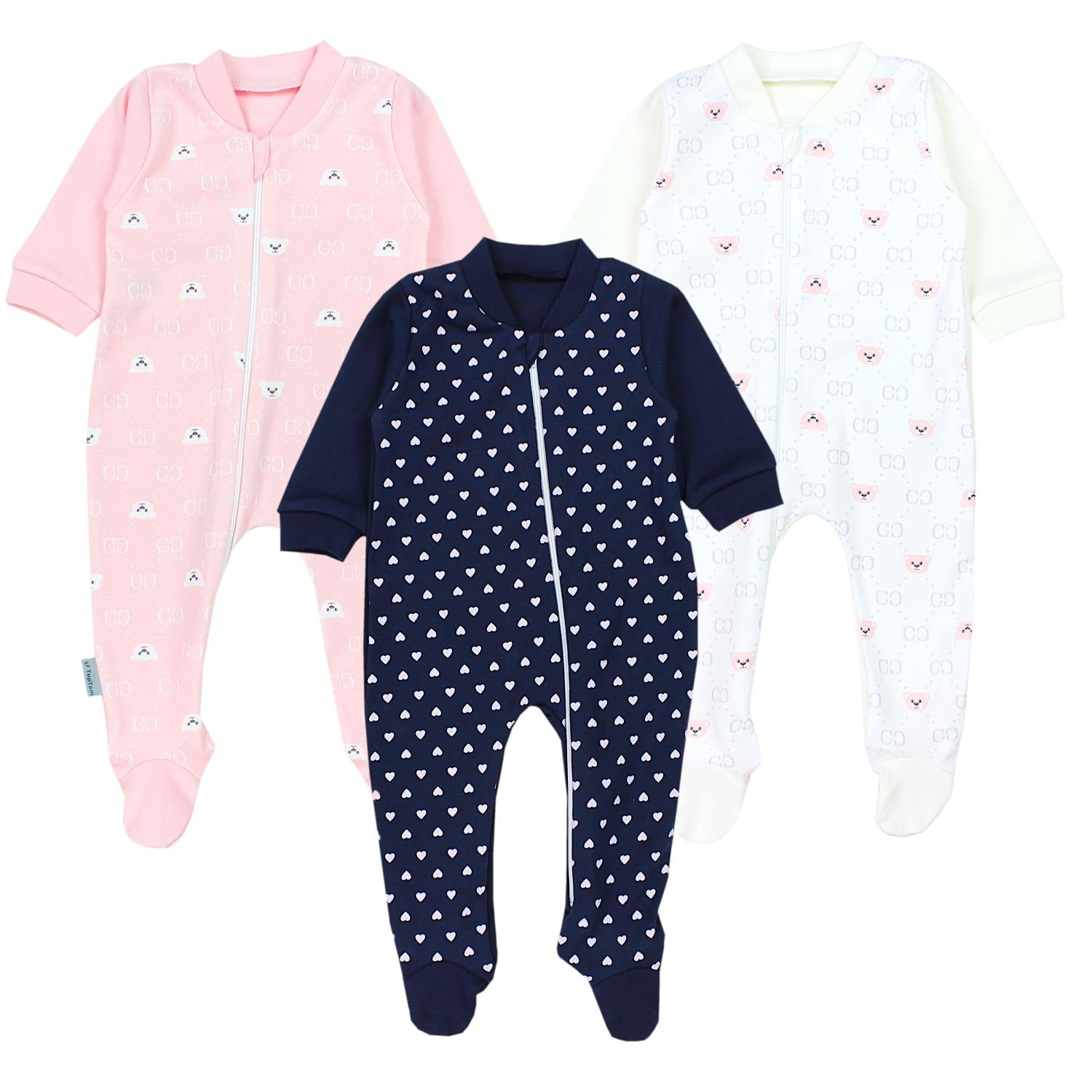 Baby Schlafstrampler Schlafanzug mit Fuß - 3er Set