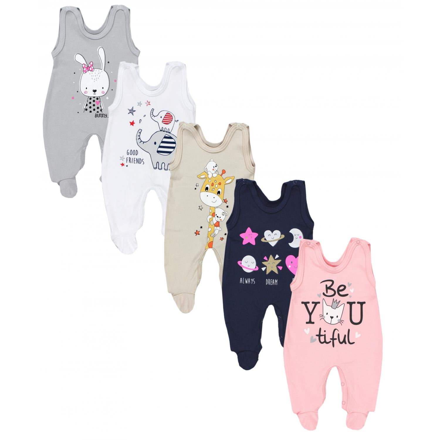 Strampler mit Aufdruck- 5er Pack