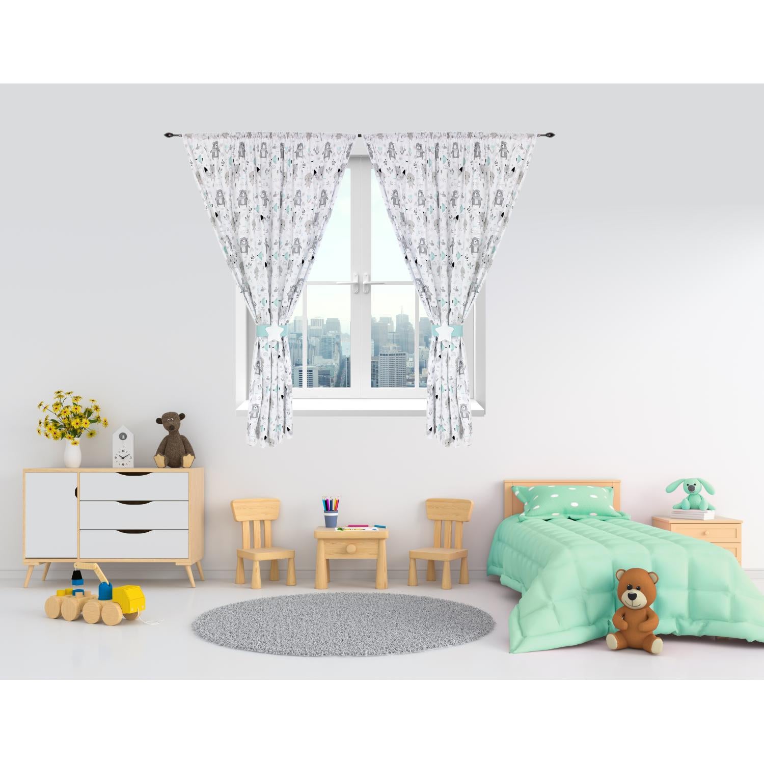 Kinderzimmer Vorhänge Set mit Zierband