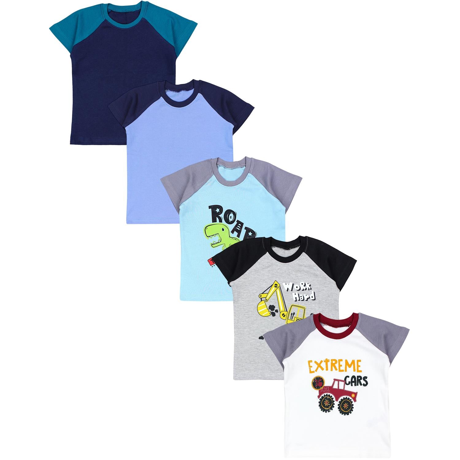 Kurzarm-Shirt mit Aufdruck - 5er Set