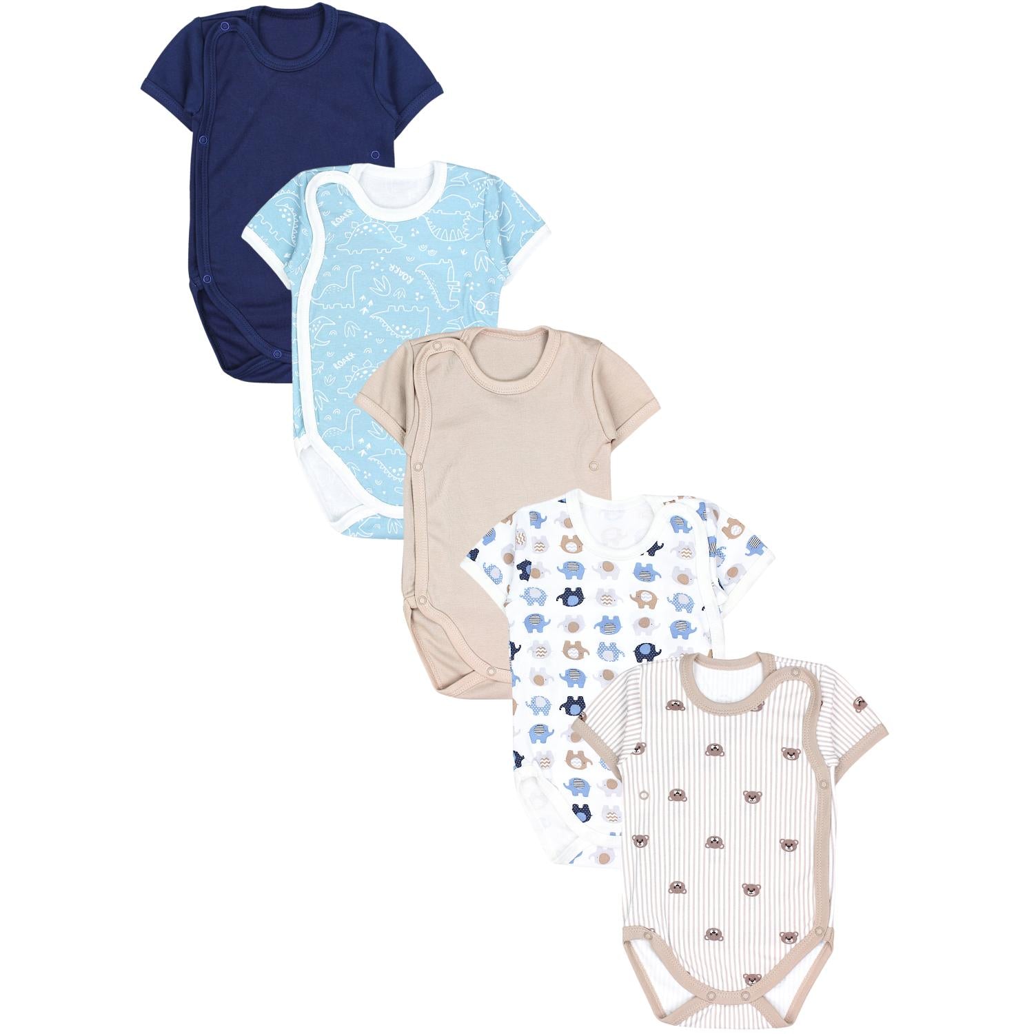 Baby Kurzarm Wickelbody mit Aufdruck - 5er Set