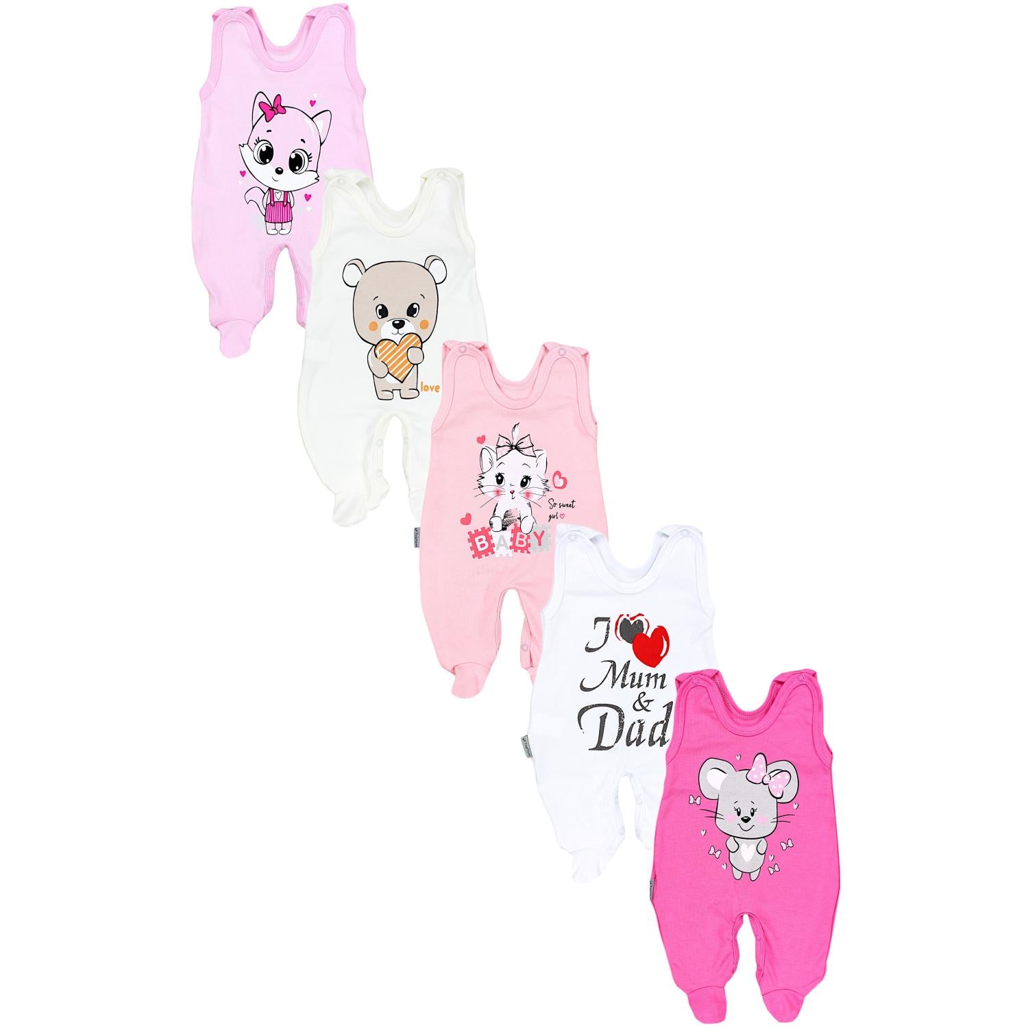 Strampler mit Aufdruck- 5er Pack