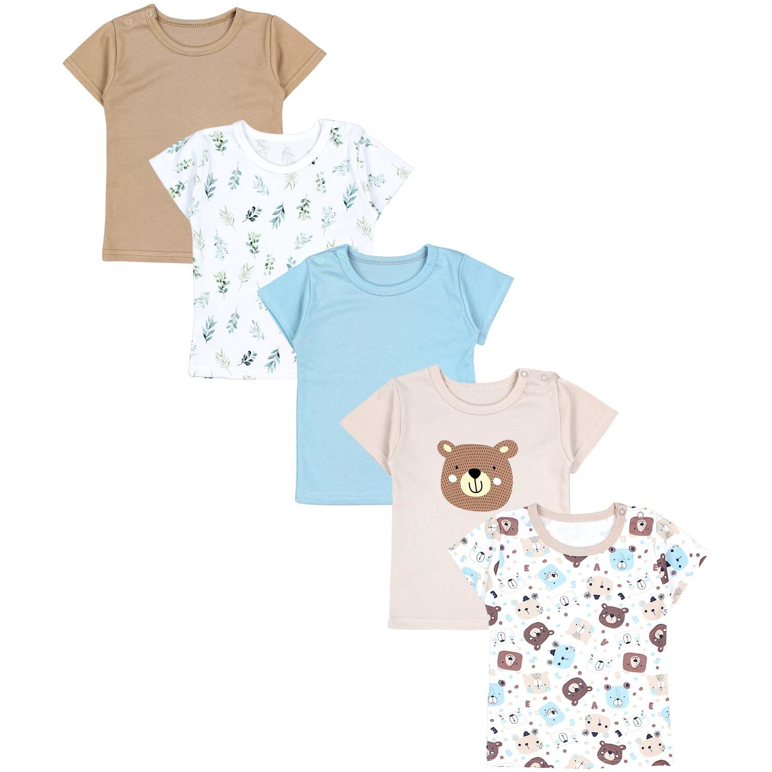 Kurzarm-Shirt mit Aufdruck - 5er Set