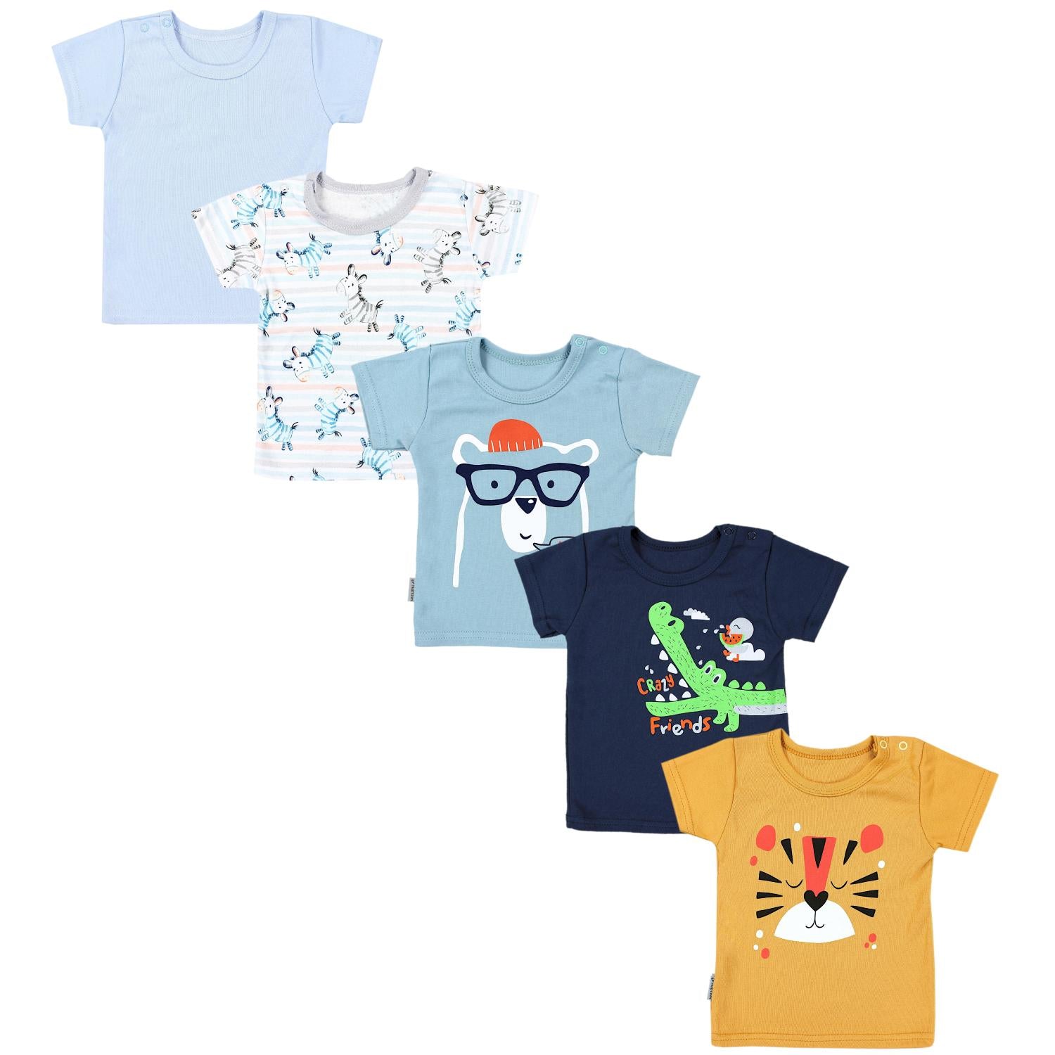 Kurzarm-Shirt mit Aufdruck - 5er Set