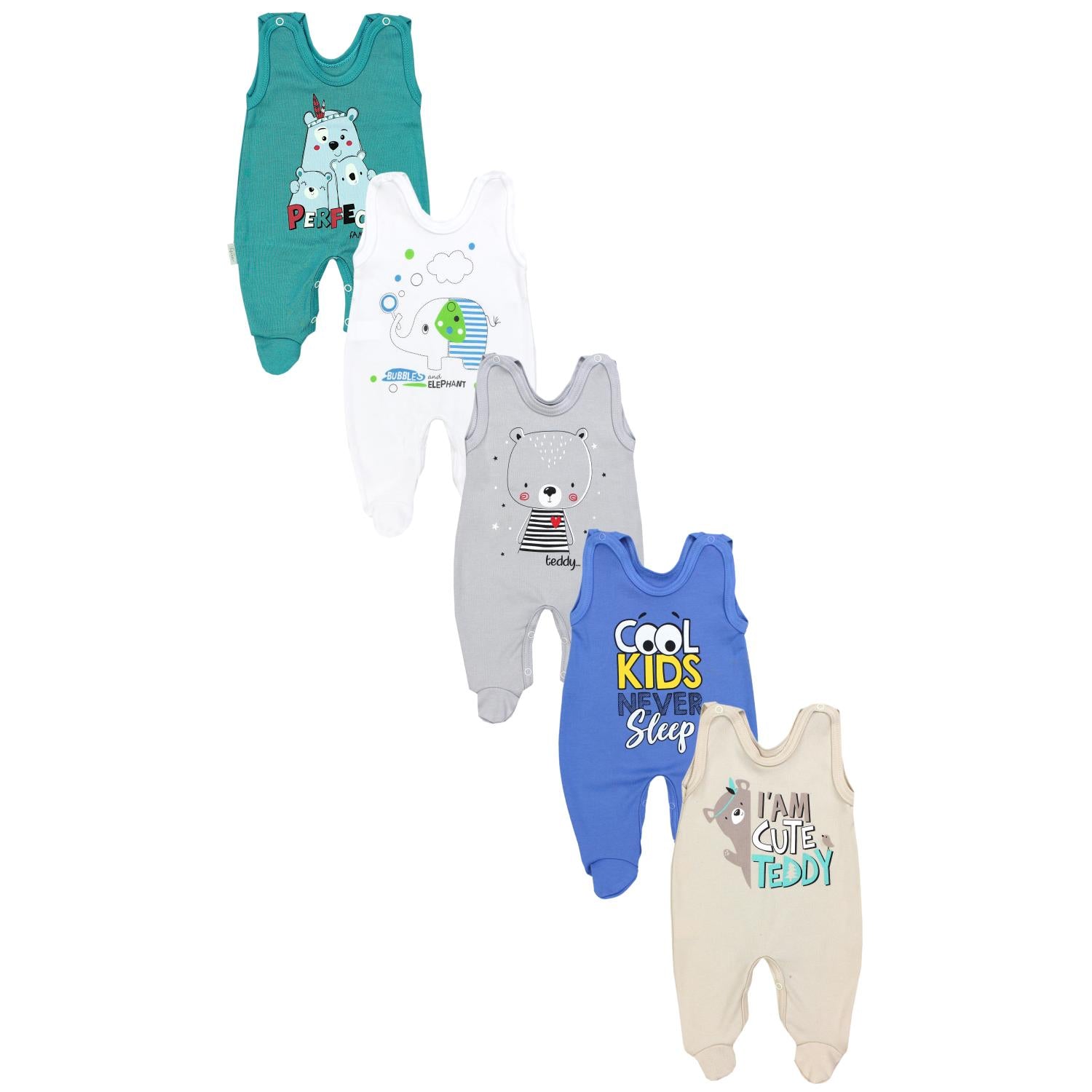 Strampler mit Aufdruck- 5er Pack