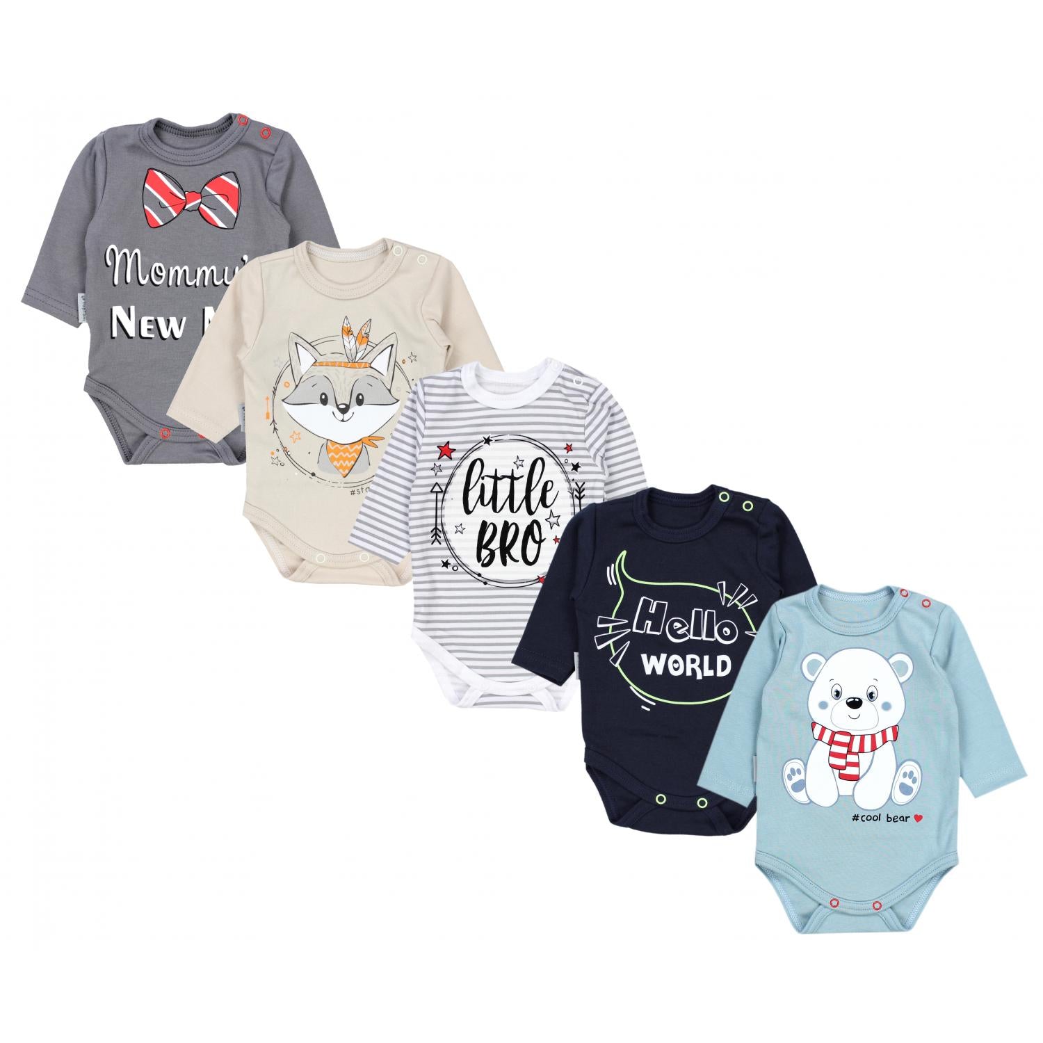 Langarm- Body mit Aufdruck - 5er Set