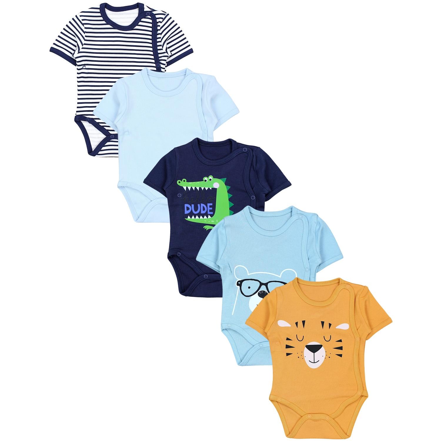 Baby Kurzarm Wickelbody mit Aufdruck - 5er Set