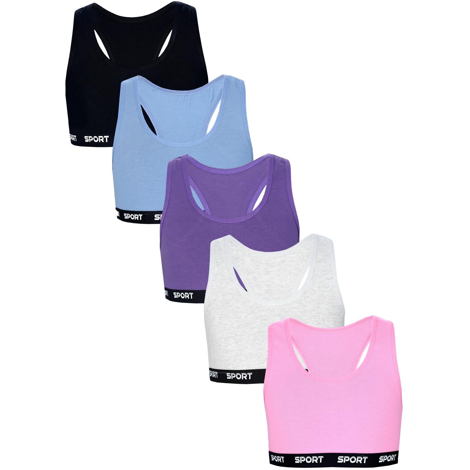 Mädchen Bustier mit breiten Trägern & Racerback (5er Pack)