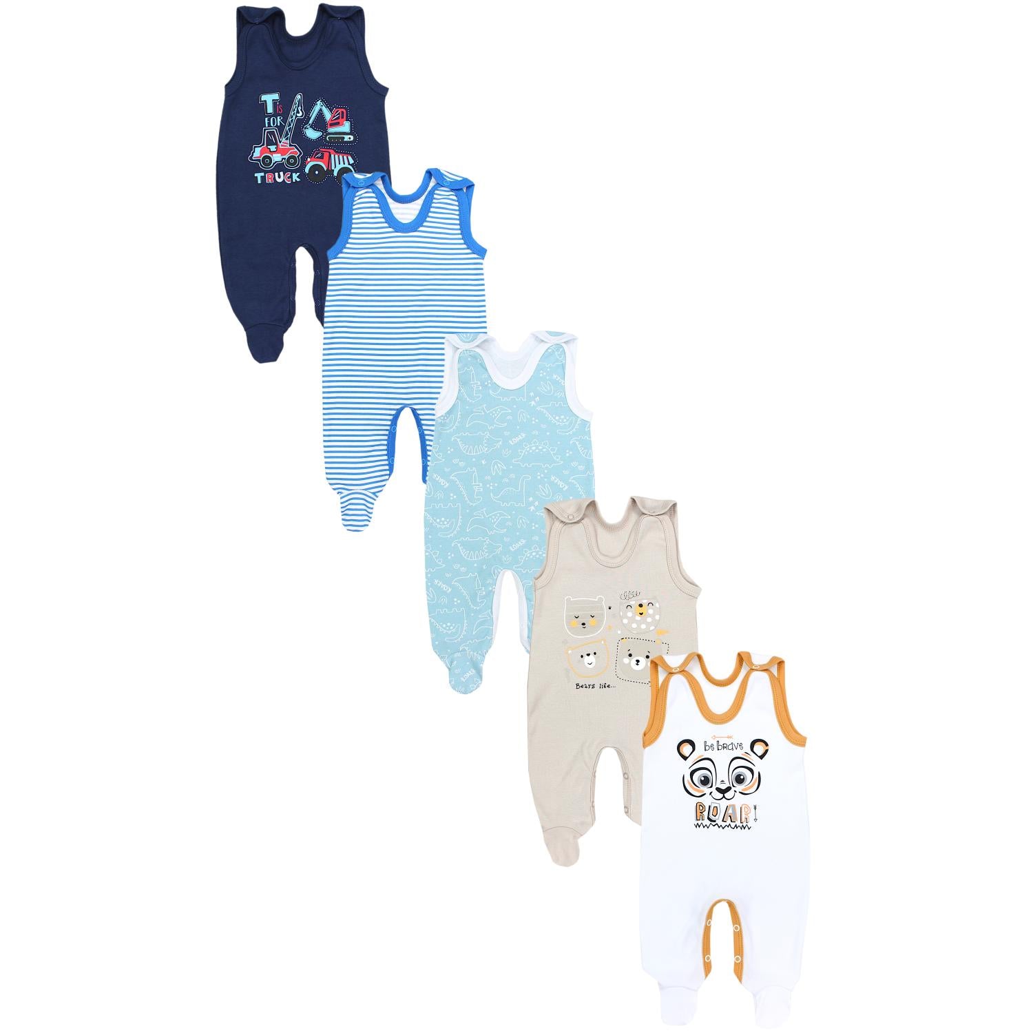 Strampler mit Aufdruck- 5er Pack